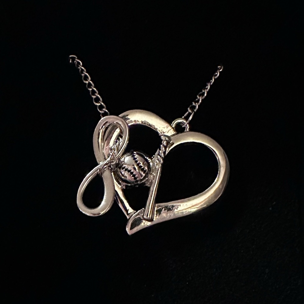 Baseball heart bat eternity silver baseball mom necklace BN